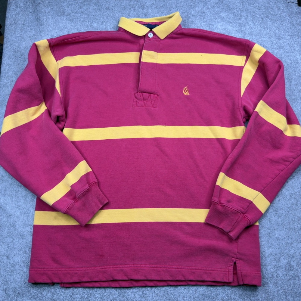 Vintage Nautica Rugby Shirt Mens Large Pink Yellow Striped Long Sleeve Cotton